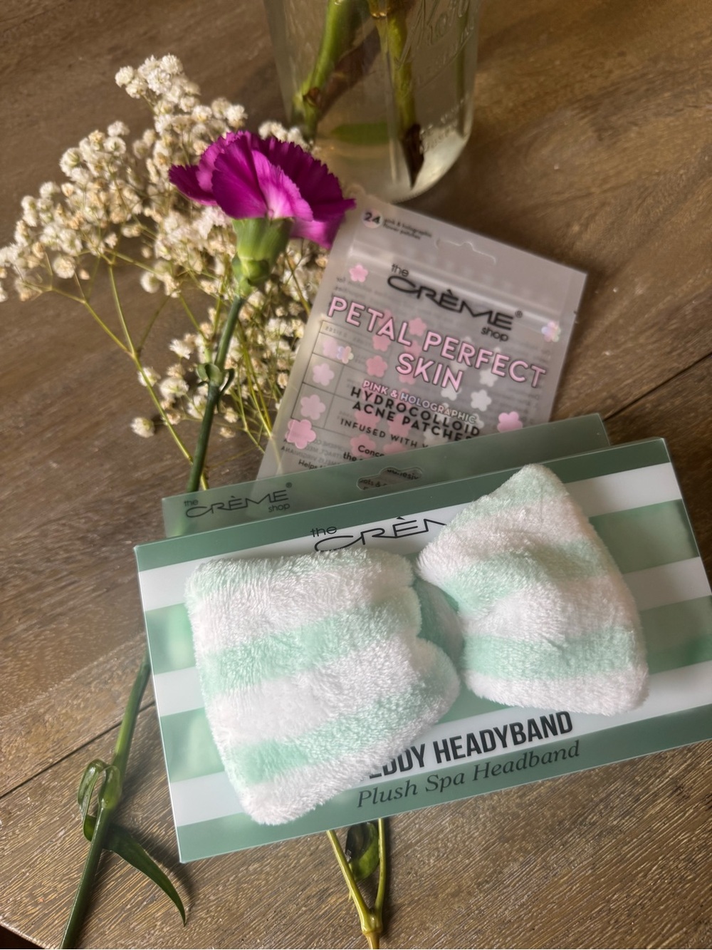 Plush Mint Green & White Spa Bow Headband by The Crème Shop Acne Patches